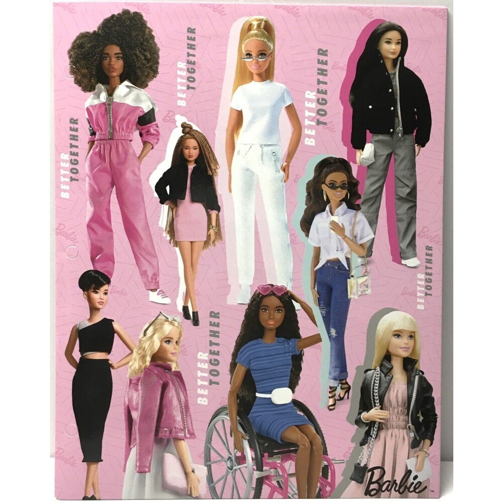 Mattel Barbie Pink Back to School Paper File Folder Pockets 3 Ring Fashion Dolls